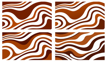 Fototapeta premium Four variations of a brown and white wavy stripe pattern creating abstract backgrounds, suitable for banners, backdrops, or other graphic design projects