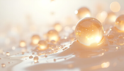 close up of shiny beige face serum molecules. skincare and beauty concept on white background
