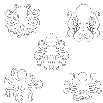 The Set Of Octopas Line drawing Illustration