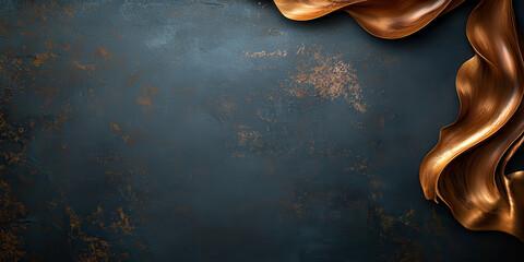 A textured dark blue background with elegant golden drapery, creating a luxurious and sophisticated...