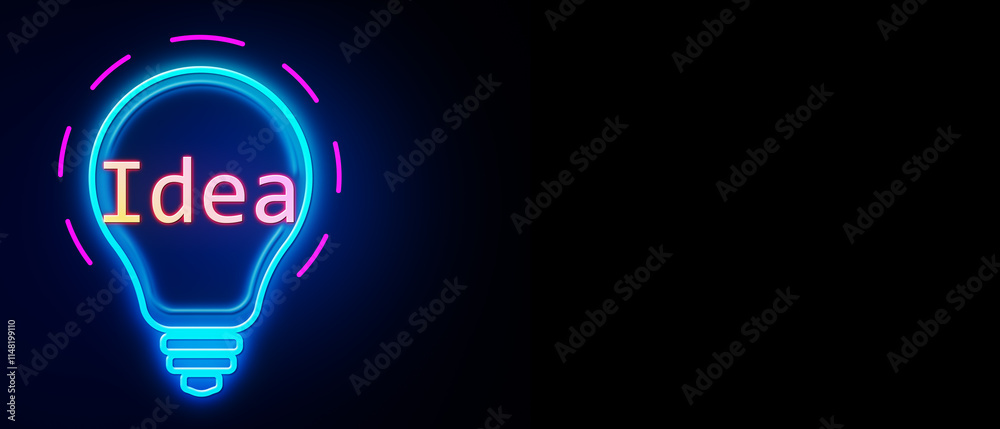 Poster Neon glowing lightbulb with the word 