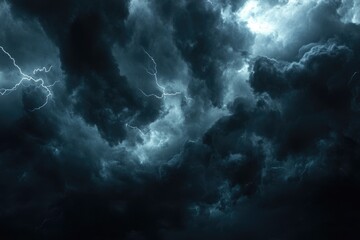 Obraz premium Dark skies with lightning storms and natural disasters.