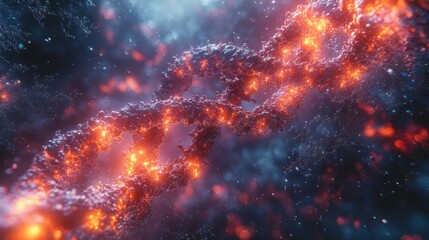 Fototapeta premium Intricate 3D representation of DNA strands with glowing molecular structures, showcasing the beauty of genetic research and biotechnology in vibrant, colorful detail.