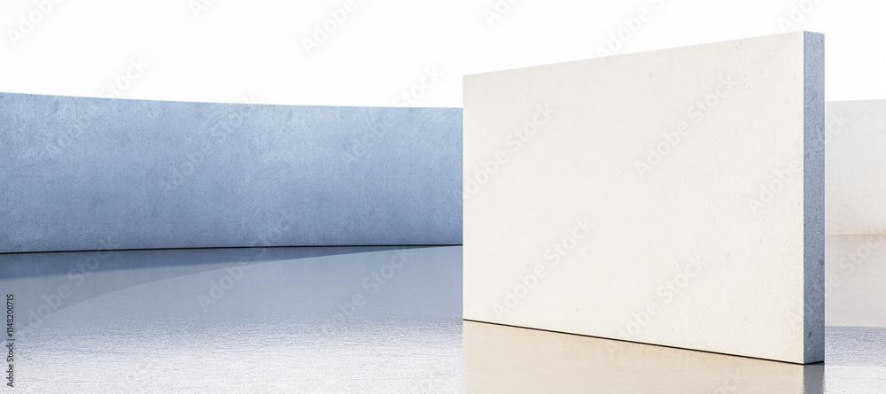 Poster minimalistic outdoor scene featuring concrete walls and reflective floor surface in a clean, modern 