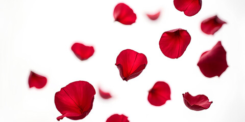 Ultra High quality and detailed image Falling red rose flowers petals, isolated on white background, full depth of field