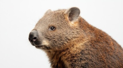 Fototapeta premium Close-Up Portrait of a Wombat Against a Simple Background, Showcasing Its Unique Features and Playful Expression for Nature and Wildlife Enthusiasts