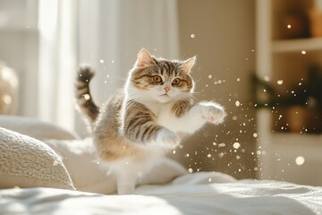 The cat looks curiously, the muzzle close-up. Beautiful simple AI generated image