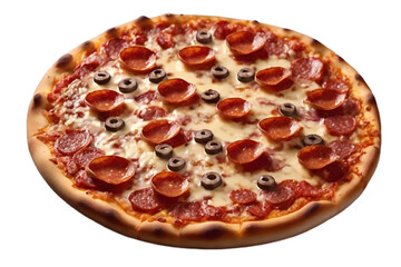 Classic pepperoni pizza with cheese and toppings png on transparent background