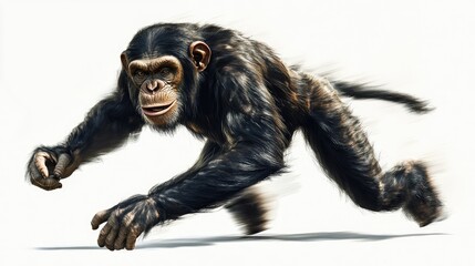 Fototapeta premium Dynamic and Expressive Illustration of a Chimpanzee in Motion, Depicting Strength, Agility, and Wild Nature, Perfect for Wildlife, Nature, and Animal Themes