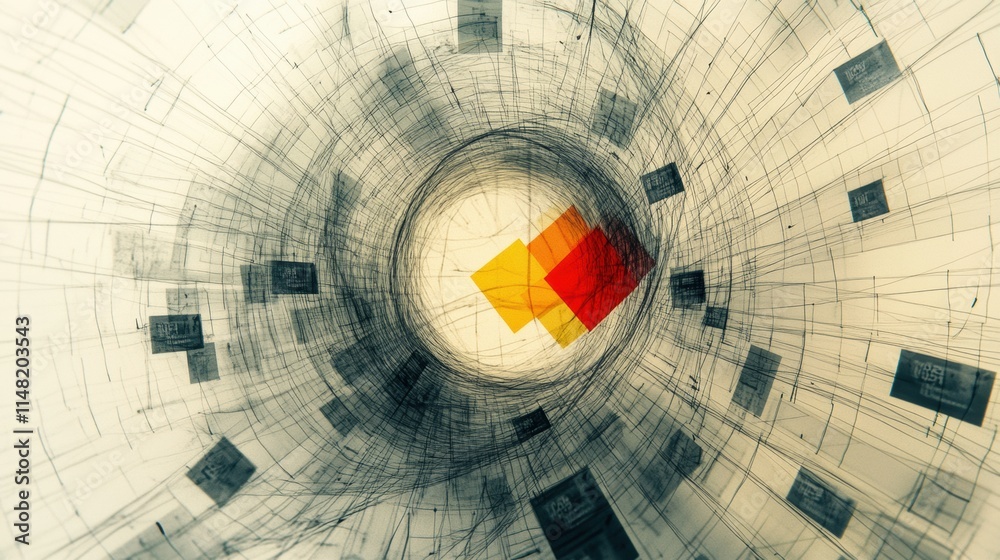 Leinwandbilder Abstract digital design featuring swirling shapes and vibrant colors in a vortex perspective. Generative AI
