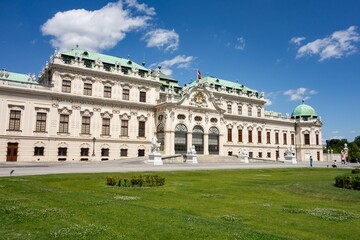 Belvedere chateaux in Vienna, Austria with tourists in sunny summer day