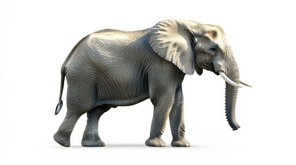 Obraz premium Majestic Elephant Walking Gracefully Against a White Background Showcasing Its Unique Textures and Features, Perfect for Wildlife and Nature-Themed Projects