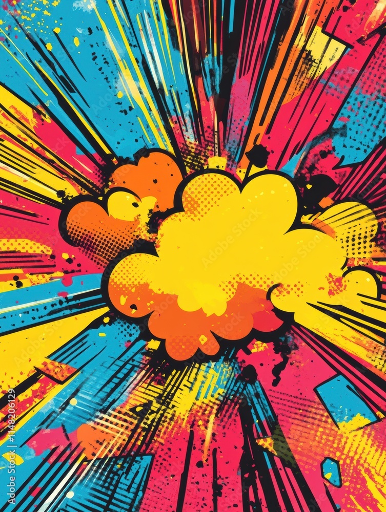 Poster colorful explosion graphic with dynamic bursts and energetic splashes in bright hues. generative ai