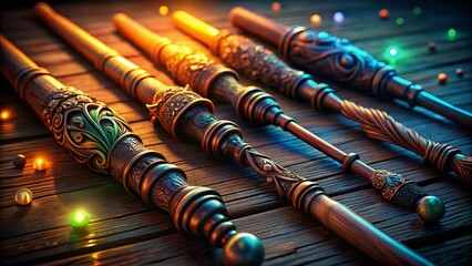 Naklejka premium Magical Wands Set: High-Resolution Fantasy Prop Photography