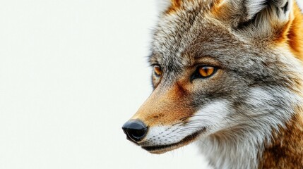 Obraz premium Close-Up Portrait of a Coyote with Striking Features and Golden Eyes Captured Against a Neutral Background Showcasing Its Natural Beauty and Wild Essence