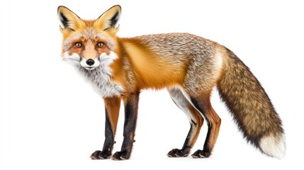 Detailed and Lifelike Illustration of a Red Fox Displaying Its Striking Orange Fur, Whiskers, and Alert Expression Against a Clean White Background