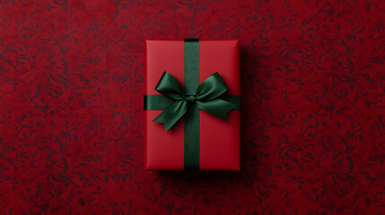 A red gift box with a green ribbon, symbolizing the festive spirit of Christmas, beautifully wrapped for holiday celebrations, evoking feelings of joy, warmth, and the excitement of giving and receivi