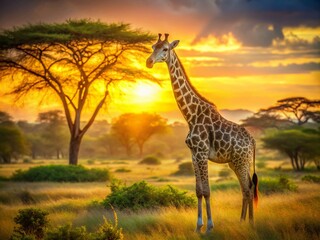 Obraz premium Majestic Giraffe Wildlife Photography: African Savannah Animal Images, Long Neck, Spotted Giraffe, Wild Animal Pictures, Safari Animals, Giraffe Portrait, Animal Photography