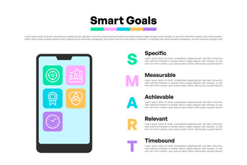 SMART Goals Diagram with Smartphone and Colorful Element Icons