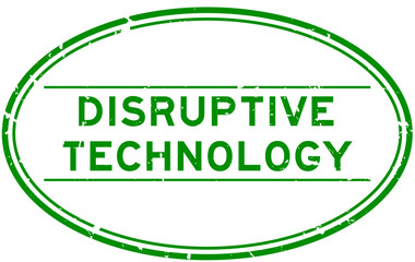 Grunge green disruptive technology word oval rubber stamp in white background