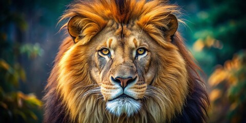 Naklejka premium Majestic Lion Portrait: Feline King, Wild Cat, Animal Photography, Wildlife Art
