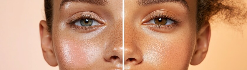 Fototapeta premium A beforeandafter concept with glowing, smooth skin in focus