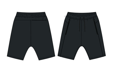 Black Color Sweatpants vector illustration template front and back views isolate don white