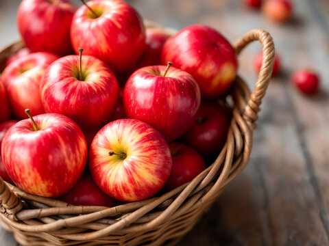 바구니에 든 빨간 사과 Red Apples in a Basket with Wooden Background