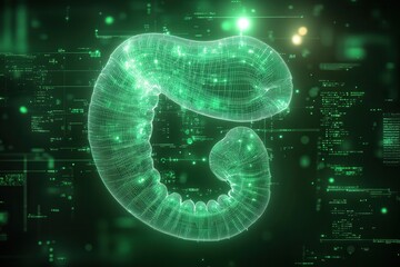 Obraz premium A digital representation of a worm with glowing effects and data overlays.