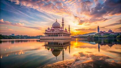 Fototapeta premium Majestic Putra Mosque & Putrajaya Lake Double Exposure: Breathtaking Malaysian Landmark