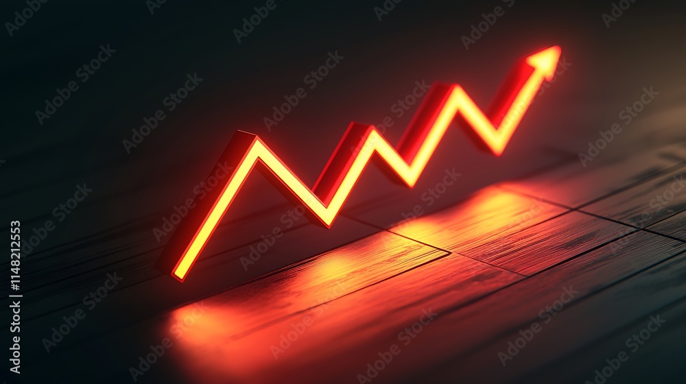 Poster Glowing red arrow graph showing upward trend on dark surface.