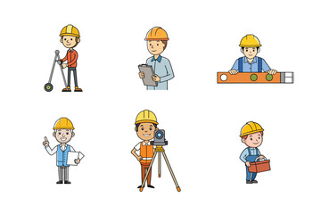Set of Construction engineer working activities vector illustration