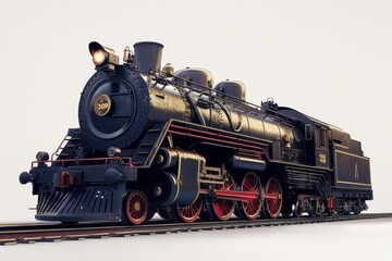 Obraz premium Vintage steam locomotive model displaying intricate details and craftsmanship in a studio setting
