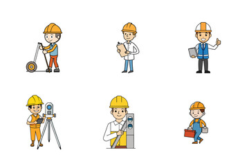 Naklejka premium Set of Construction engineer working activities vector illustration