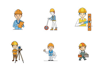 Set of Construction engineer working activities vector illustration