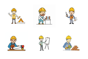 Set of Construction engineer working activities vector illustration