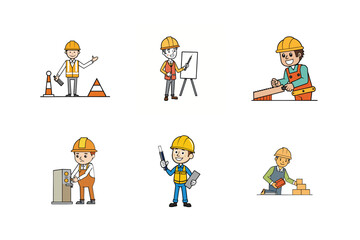 Naklejka premium Set of Construction engineer working activities vector illustration