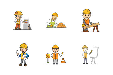 Naklejka premium Set of Construction engineer working activities vector illustration