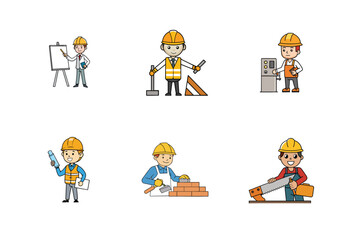 Set of Construction engineer working activities vector illustration