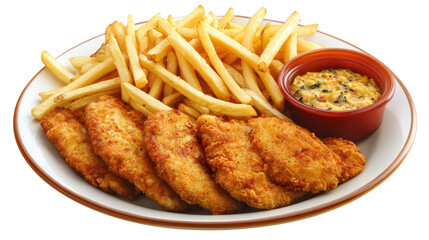 Fried Chicken Fillets with Crispy Fries and Dipping Sauce