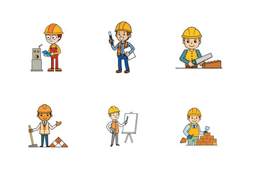Naklejka premium Set of Construction engineer working activities vector illustration