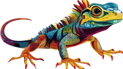 Obraz premium Vibrant and Colorful Lizard Illustration with Detailed Scales and Unique Features, Showcasing Nature Beauty in Artistic Representation
