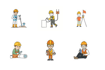 Set of Construction engineer working activities vector illustration