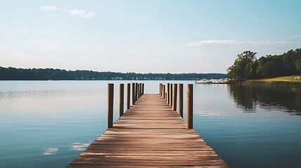 Obraz premium Wooden dock over calm lake.