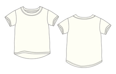 Naklejka premium Short sleeve T shirt shirt Technical Fashion flat sketch vector illustration template front and back views. Clothing design mock up for ladies isolated on white background. 