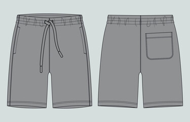 Grey Color Sweat shorts pant  vector illustration template front and back  