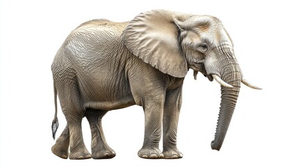 Obraz premium Majestic African Elephant Standing Proud Against a White Background Showcasing Its Unique Features and Graceful Posture in a Nature-Inspired Setting