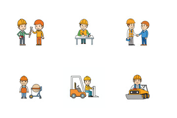 Set of Construction engineer working activities vector illustration