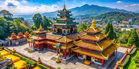 Obraz premium Medan Vihara Gunung Timur Lion Sculpture Aerial View - January 2018 - Indonesian Temple Architecture