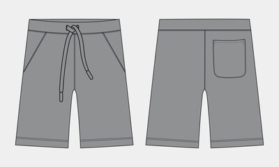 Grey Color Sweat shorts pant  vector illustration template front and back  